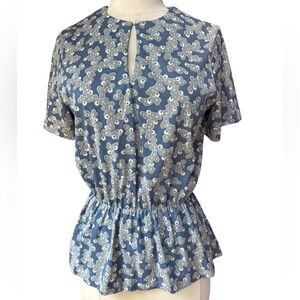 Late‎ 1970s Poly Keyhole Neckline Elasticized Waist Peplum Blouse